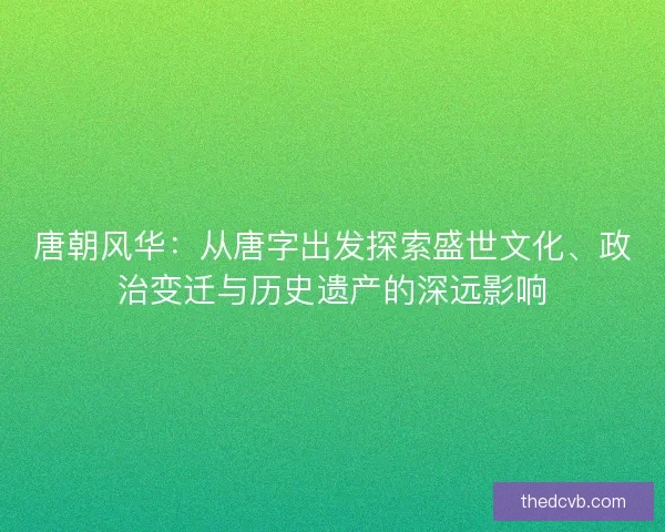 唐朝风华：从唐字出发探索盛世文化、政治变迁与历史遗产的深远影响