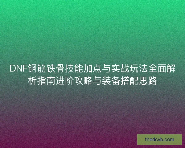 DNF钢筋铁骨技能加点与实战玩法全面解析指南进阶攻略与装备搭配思路